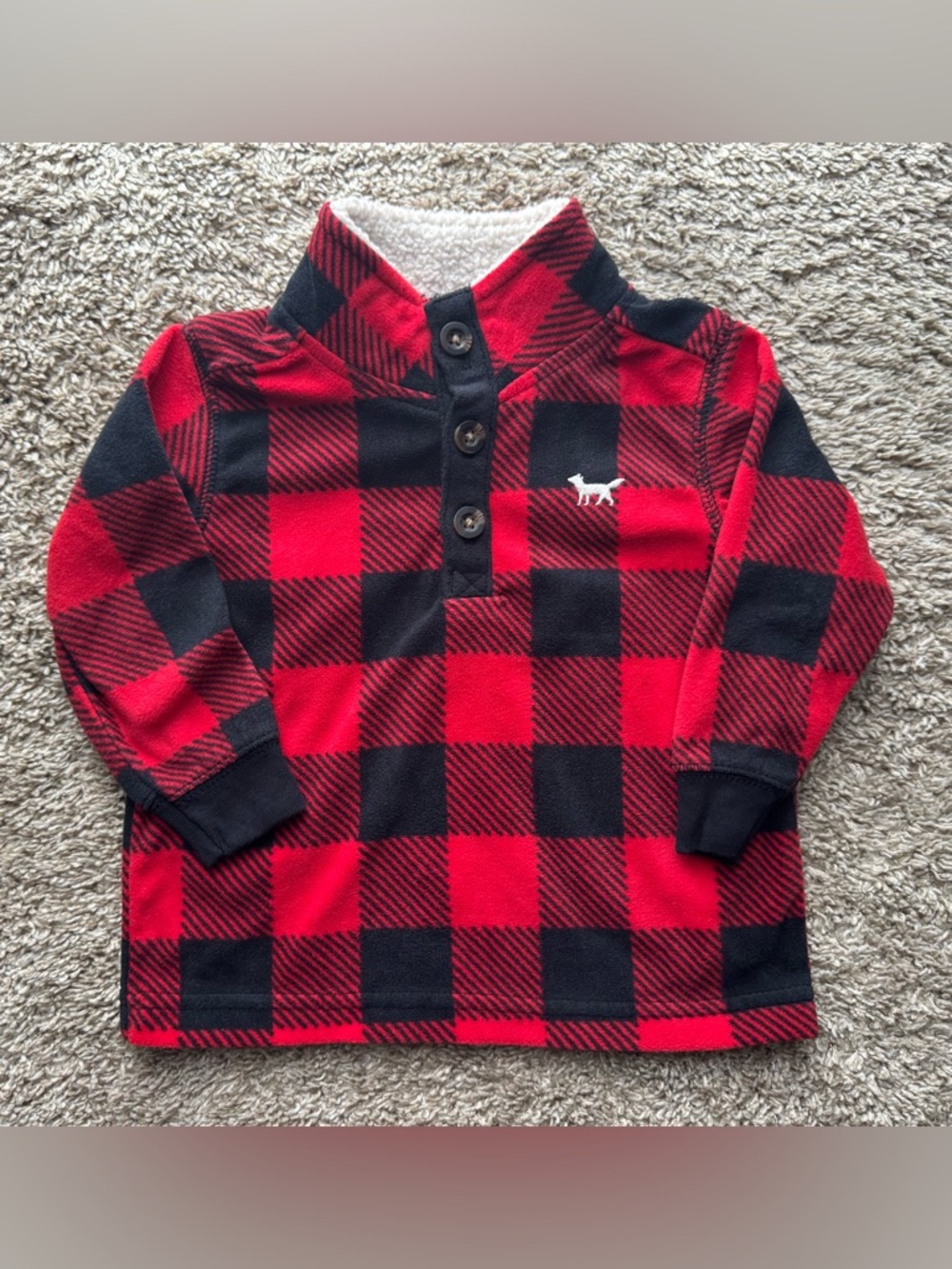 12M Carter’s Baby Buffalo Plaid Fleece Pullover Red Black Sherpa